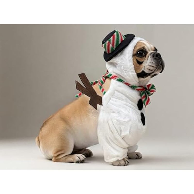 زي تنكري للحيوانات الاليفة للكلاب الصغيرة والقطط من اي او اي سي واي بي اف، معطف شتوي بغطاء للراس لل، ملابس بيجامة مضحكة لحفلات الكريسماس، رجل الثلج، مقاس L - Image 4